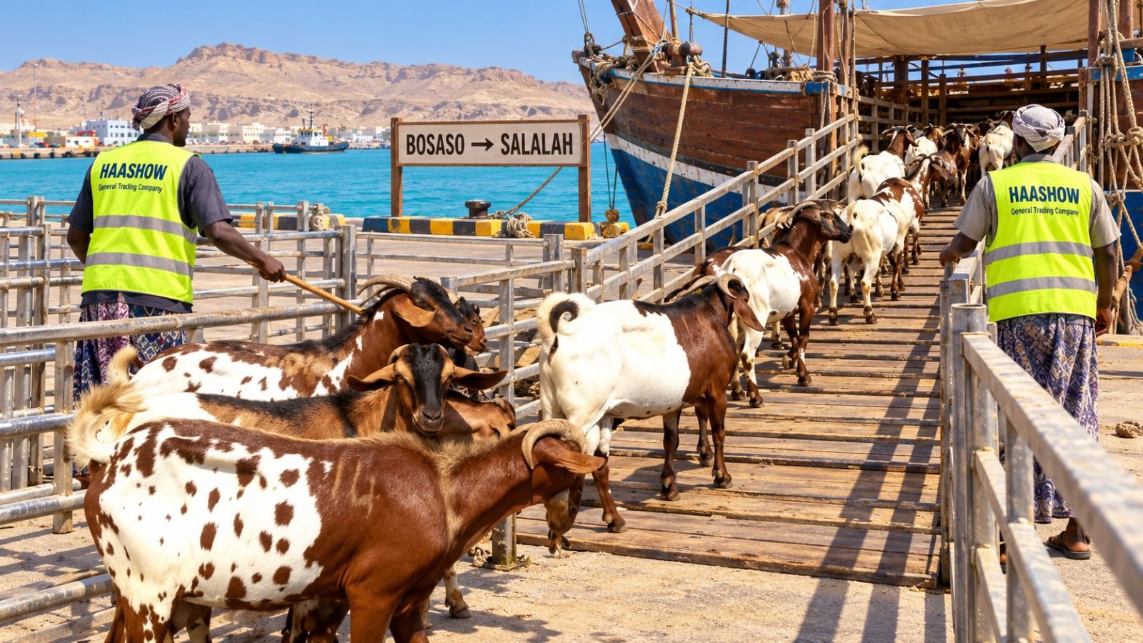 Goats loading onto a dhow at Bosaso for Salalah