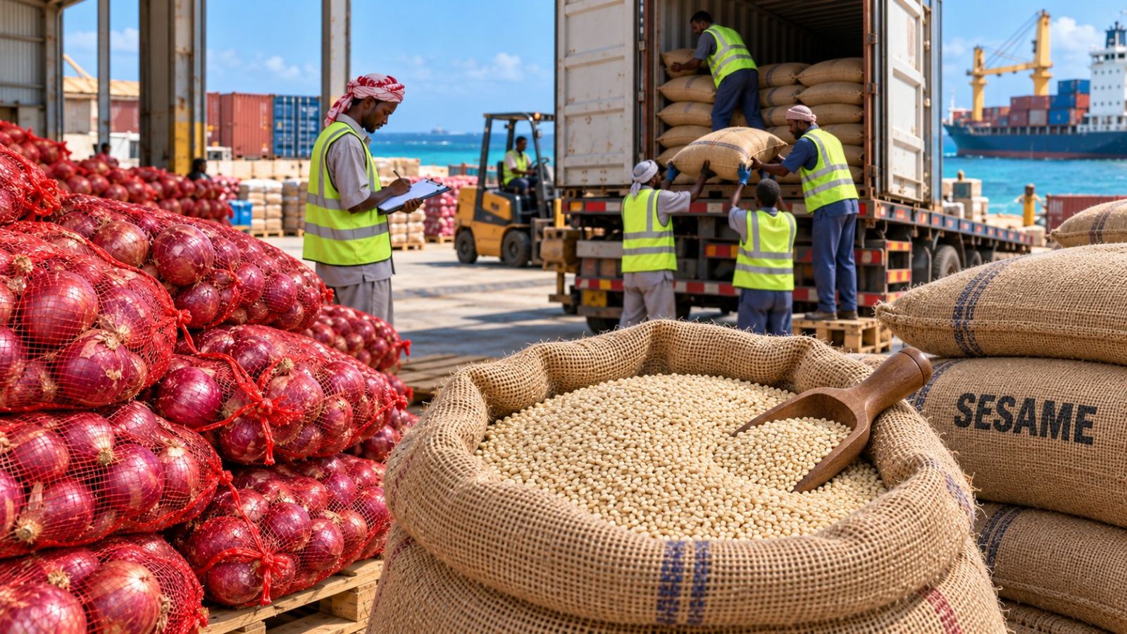 Onions and sesame prepared for export